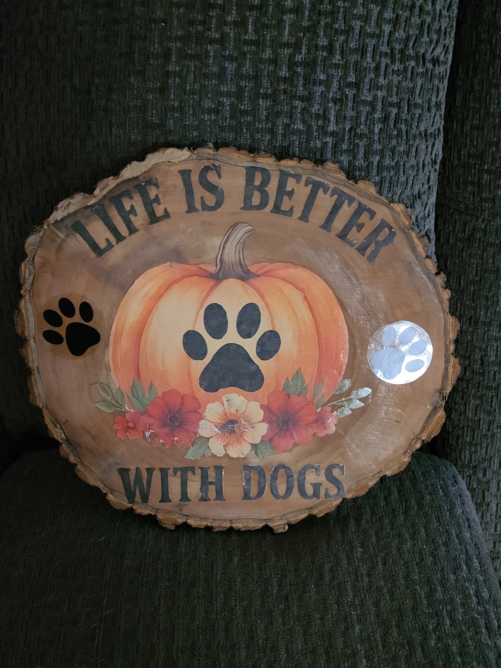 Life Is Better With Dogs Pumpkin Paw Wood Wall Sign - Orange